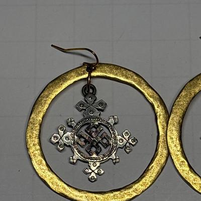 Hammered cross & gold/silver earrings