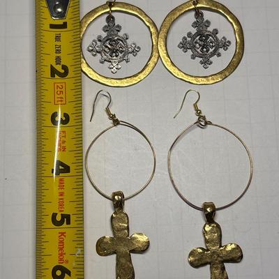 Hammered cross & gold/silver earrings