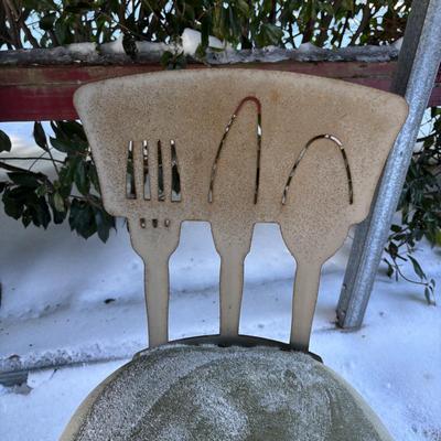 LOT 181: MCM Metal Barstools w/Cutlery Shaped Cutouts - Ready for Upcycling!