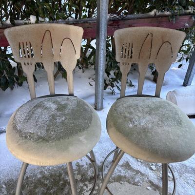 LOT 181: MCM Metal Barstools w/Cutlery Shaped Cutouts - Ready for Upcycling!