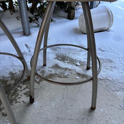 LOT 181: MCM Metal Barstools w/Cutlery Shaped Cutouts - Ready for Upcycling!