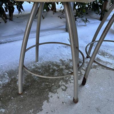 LOT 181: MCM Metal Barstools w/Cutlery Shaped Cutouts - Ready for Upcycling!