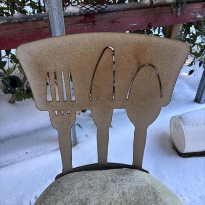 LOT 181: MCM Metal Barstools w/Cutlery Shaped Cutouts - Ready for Upcycling!