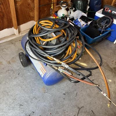 LOT 184: Campbell Hausfeld Air Compressor, Air Hoses & Attachements