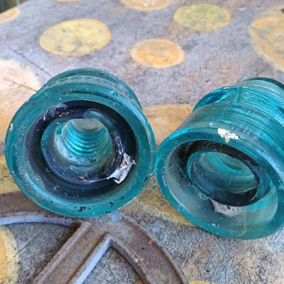 LOT 188: Cast Iron Star, Blue Glass Insulators, Glass Frog Wind Chime, Metal Peace Sign & More