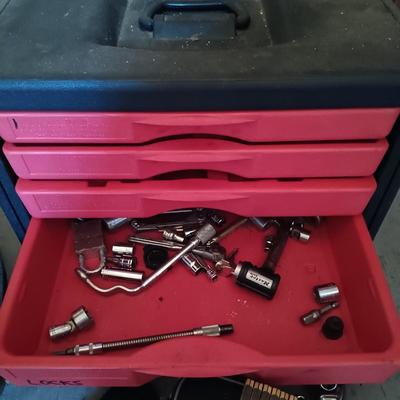 LOT 189: Craftsman Socket Tool Box, Pittsburgh Rolling Stool, Wood Bit Set, 1-7/8" Hitch Ball & More
