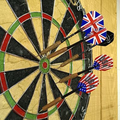 LOT 191: Harvard Sports Bristle Board Dartboard with Darts