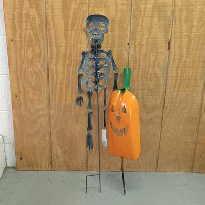 LOT 193: Empire Halloween Blow Mold Bear, Big Head Dancing Skeleton, Large Plastic Skull & More