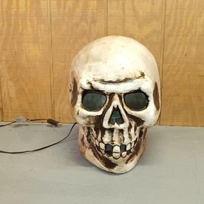 LOT 193: Empire Halloween Blow Mold Bear, Big Head Dancing Skeleton, Large Plastic Skull & More