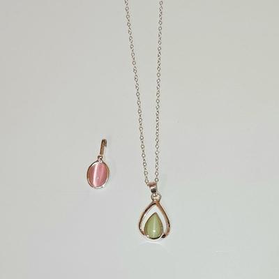 LOT 209: Interchangeable Catseye Gemstone Pendants on 925 Chain with Costume Jewelry