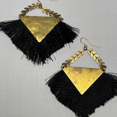 Brass & black fringe earrings