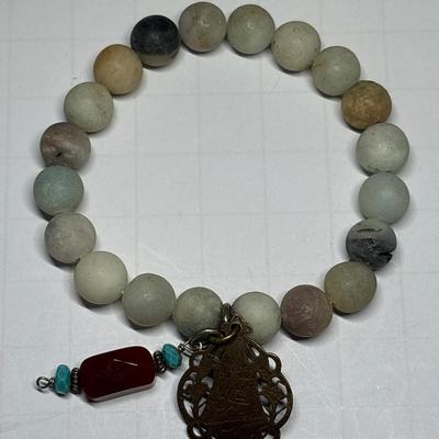 Matte Amazonite beaded stretch bracelet & silver bracelet