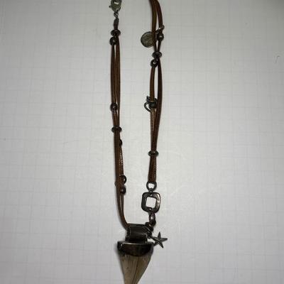 Sterling shark tooth-look pendant on leather cord