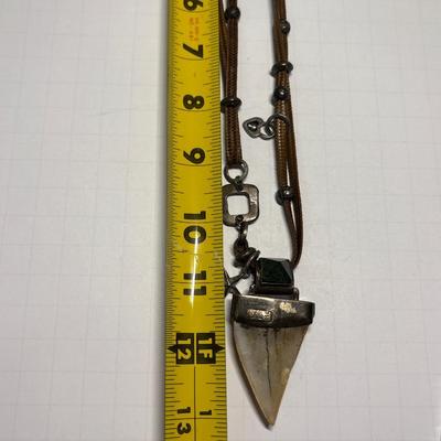 Sterling shark tooth-look pendant on leather cord
