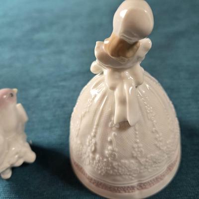 Sale Photo Thumbnail #365: This is for 2 Lladro Collectibles.  This little duo is of a sweet Bell but she is missing her clapper.  The Love Birds are dated 1992 First Christmas..  These are small but still very for your LLADRO Collection.