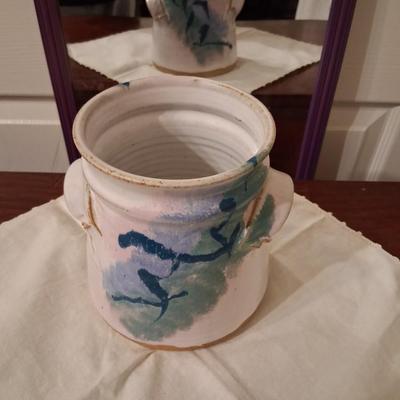 Sale Photo Thumbnail #17: Gorgeous Hand Thrown Brenner Tolliver Pottery Crock. Open mouth. Greens & Blues. 1960-1970. Mid Century Modern