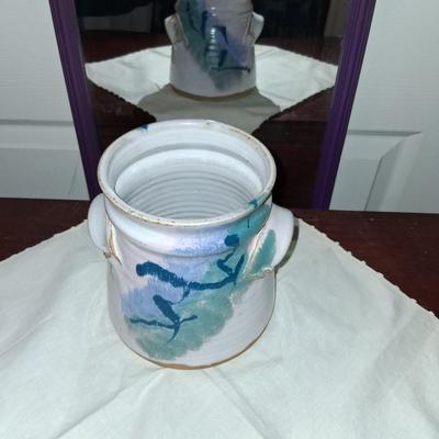 Sale Photo Thumbnail #14: Gorgeous Hand Thrown Brenner Tolliver Pottery Crock. Open mouth. Greens & Blues. 1960-1970. Mid Century Modern