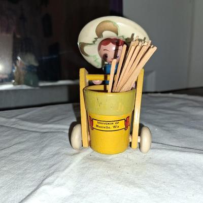 Sale Photo Thumbnail #48: Gorgeous painted Lady with cart with moveable handle. I've always used it for toothpicks.