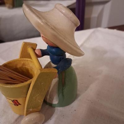 Sale Photo Thumbnail #47: Gorgeous painted Lady with cart with moveable handle. I've always used it for toothpicks.