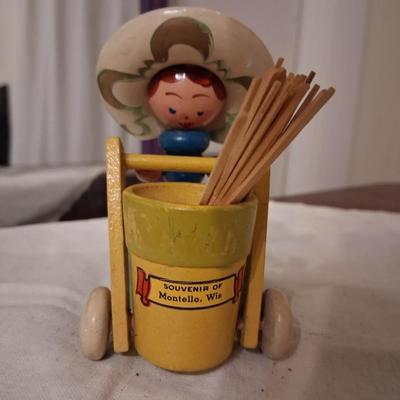 Sale Photo Thumbnail #44: Gorgeous painted Lady with cart with moveable handle. I've always used it for toothpicks.