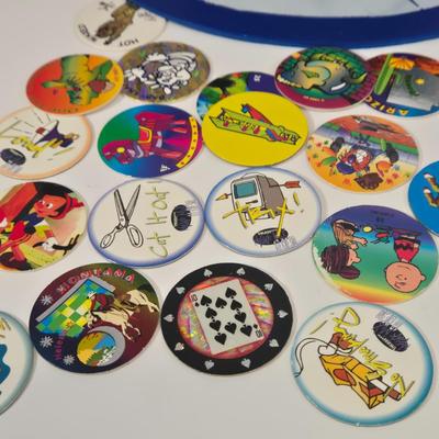 LOT 132: 1994 POG The Game World POG Federation Micro Tournament Game Pack, Numerous Pogs, and More