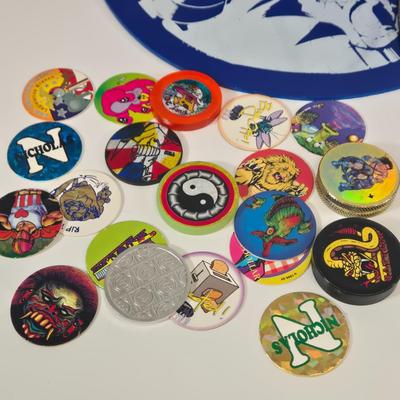 LOT 132: 1994 POG The Game World POG Federation Micro Tournament Game Pack, Numerous Pogs, and More