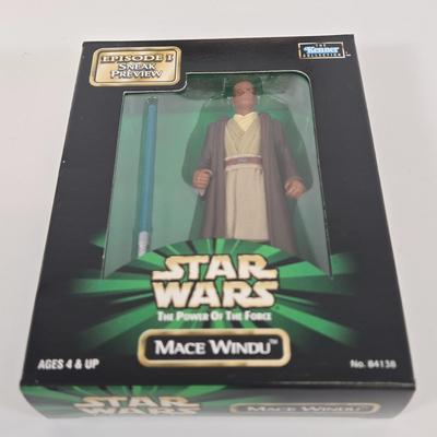 LOT 134: Star Wars: The Power of the Force Episode I Sneak Preview Mace Windu Action Figure, Sith Accessory Set, Tatooine Accessory Set...