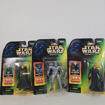 LOT 138: Kenner Star Wars Expanded Universe Clone Emperor Palpatine, Dark Trooper, and Luke Skywalker Action Figures