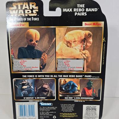 LOT 139: Kenner Star Wars Max Rebo Band Pairs Barquin D'AN & Droopy McCool, Lak Sivrak, ASP-7 Droid, and Force Orrimaarko (Prune...