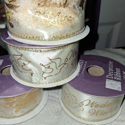 Sale Photo Thumbnail #61: 4 skeens of various wedding ribbons, including Best Wishes & more