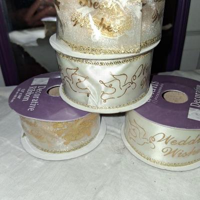 Sale Photo Thumbnail #60: 4 skeens of various wedding ribbons, including Best Wishes & more