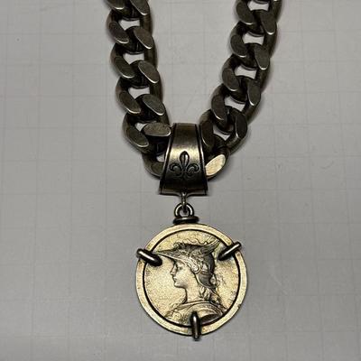 French Kande Medallion silver necklace