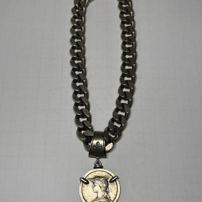 French Kande Medallion silver necklace