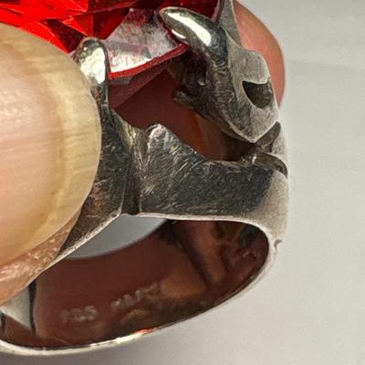 Sterling red stone ring (size 8)