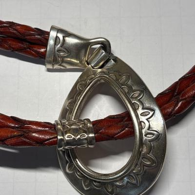 Silver & braided leather belt - XL