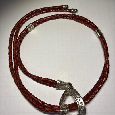 Silver & braided leather belt - XL