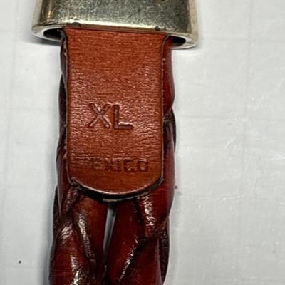 Silver & braided leather belt - XL