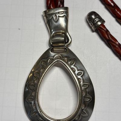 Silver & braided leather belt - XL