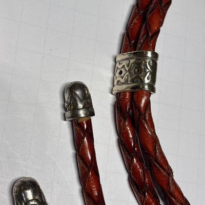 Silver & braided leather belt - XL