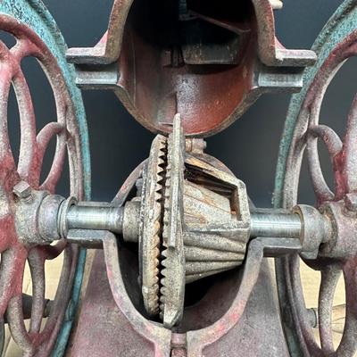 Antique Cast Iron Coffee Grinder – Large Double Wheel – Wooden Drawer