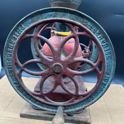 Antique Cast Iron Coffee Grinder – Large Double Wheel – Wooden Drawer