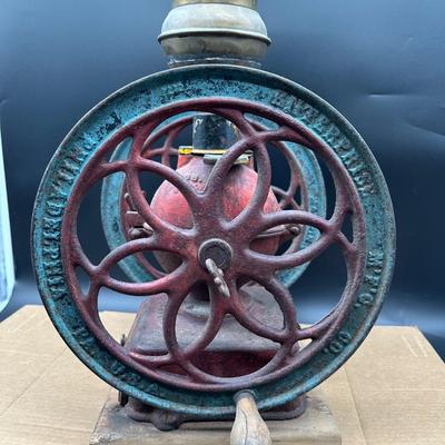 Antique Cast Iron Coffee Grinder – Large Double Wheel – Wooden Drawer