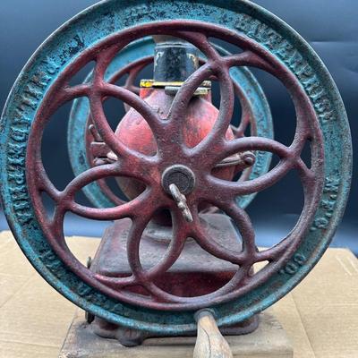 Antique Cast Iron Coffee Grinder – Large Double Wheel – Wooden Drawer
