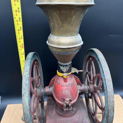Antique Cast Iron Coffee Grinder – Large Double Wheel – Wooden Drawer