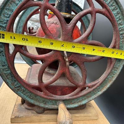 Antique Cast Iron Coffee Grinder – Large Double Wheel – Wooden Drawer
