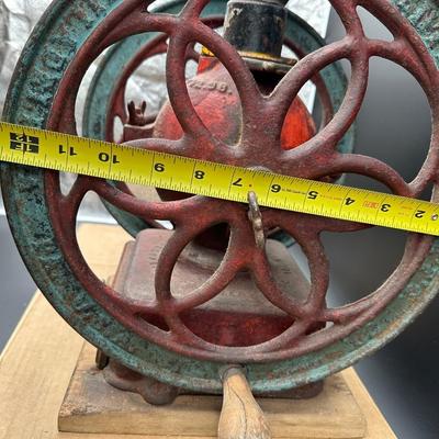 Antique Cast Iron Coffee Grinder – Large Double Wheel – Wooden Drawer