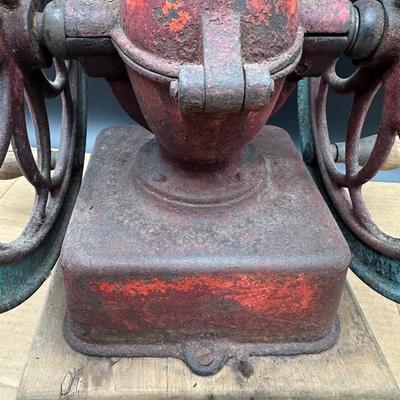 Antique Cast Iron Coffee Grinder – Large Double Wheel – Wooden Drawer