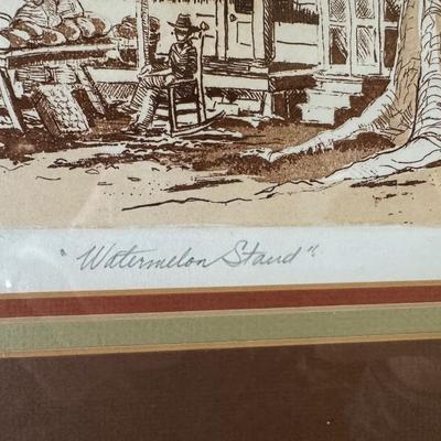 Signed Limited Edition Print “Watermelon Stand” – Helen Schrader – Framed