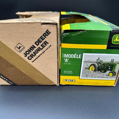 Vintage Ertl John Deere Die-Cast Models (2) – 1/16 Scale Crawler & 1939 Model A Tractor w/ Boxes