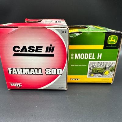 (2) ERTL 1/16 Scale Die-Cast Farm Tractors – Farmall 300 Case IH & 1939 John Deere Model H – Boxed